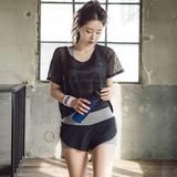夏季专业韩国女瑜伽服三件套装健身运动短裤防震背心跑步显瘦大码