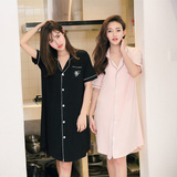 韩国纯色睡裙莫代尔短袖开衫长袖睡衣女士夏季宽松休闲家居服裙子