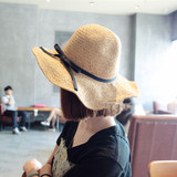 韩国新款纯手工编织草帽 可折叠宽檐帽子 大沿沙滩帽夏天女遮阳帽