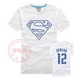 夏季魔术火箭超人标志魔兽霍华德12号半袖球衣男女纯棉短袖T恤