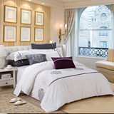 五星级酒店宾馆单双人秋冬款纯棉素色刺绣被单四件套1.5M.1.8M.2M
