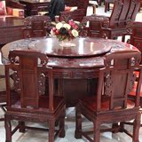 红木餐桌椅 非洲花梨木酸枝木圆桌 餐台转盘海鲜圆形饭桌实木家具