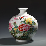 景德镇高档粉彩陶瓷花瓶花器 名家作品手绘牡丹花鸟瓷器 台面装饰