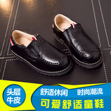 3-6-8-10岁男童秋季新款休闲软底魔术贴黑色牛皮鞋小学生正装皮鞋