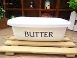 出口日本字母花系列长方形加厚翻边塑料盖搪瓷保鲜盒 点心盒 冰碗
