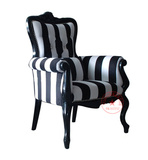 特价欧式休闲椅单人沙发椅新古典高背椅黑白条纹布艺老虎椅办公椅