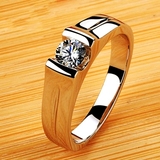 简约大方男钻戒18K白金镶莫桑石结婚戒指对戒指环 可定做银镀铂金