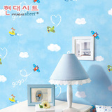 韩国环保蓝天白云PVC墙纸自粘 儿童温馨卧室房间卡通自贴防水壁纸
