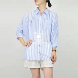 2016夏外贸女装韩国原单大码宽松蝙蝠袖衬衫女前短后长九分袖bf风