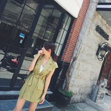HONEY SASA 韩国夏季新款女装 腰带复古气质西装领工装裙子连衣裙