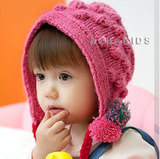 韩版新款女童宝宝毛线帽辫子冬帽儿童护耳帽保暖帽针织小孩帽子