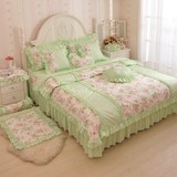 家纺韩国式田园碎花公主花边床上用品三四4件套绿色婚庆被套床单