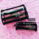 Victoria's secret维多利亚的秘密维秘防水透明黑条纹收纳化妆包
