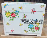 仿古彩绘白色牡丹蝴蝶门厅柜玄关柜鞋柜可定做现代中式北京松木