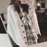 韩版甜美针织开衫2016春季新款显瘦大码毛绒绒单排扣毛衣外套女潮
