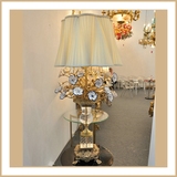 意大利巴洛克风经典黄铜雕刻树叶枝干白蓝色陶瓷花朵白色水晶台灯