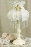 欧式卧室台灯 公主白色温馨浪漫礼物 蕾丝布艺小号装饰水晶床头灯