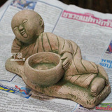 泰国特色工艺品摆件 沙石雕刻佛像烛台 大头和尚烛台 酒店家装