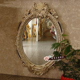 新古典仿古欧式镜子浴室卫装饰框玄关壁挂椭圆形白金色穿衣化妆镜