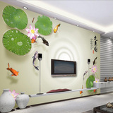 现代中式高清3D立体壁画荷花九鱼图壁纸电视沙发背景墙纸客厅墙布