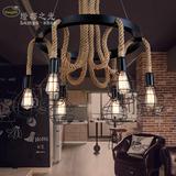 酒吧咖啡厅网吧复古铁艺麻绳创意个性吊灯loft工业风格大吊灯