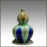 景德镇陶瓷-葫芦七彩瓶-开片-蓝色-彩色釉面-收藏工艺花瓶-装饰瓶