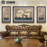 高档欧式美式客厅沙发背景墙装饰挂画餐厅玄关有框三联画浪漫花瓶