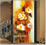 手绘客厅无框画中式油画抽象玄关走廊装饰画壁画餐厅酒店挂画花卉