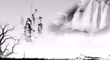大气古典中国风水墨山水画瀑布流动效果舞台屏幕背景高清视频素材