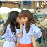 韩国版女童装2016夏款条纹海军风圆领儿童T恤上衣小中大童