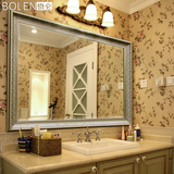 BOLEN金色边框宾馆欧式卫生间镜子墙上壁挂浴室镜定做大镜子包邮