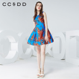 CCDD专柜正品2015春款女装 印花无袖修身连衣裙女裙圆领裙C51K142