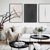 北欧工作室现代简约创意挂画抽象艺术客厅装饰画黑白卧室壁画有框