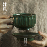 器息|星巴克欧式复古罗马柱陶瓷粗陶泥咖啡杯碟套装绿色咖啡杯子