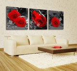 红色玫瑰花墙壁画装饰画客厅现代 背景/沙发/客厅/卧室三联无框画