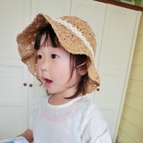 韩国童帽 春夏女童女宝宝草帽手工编织帽 儿童遮阳帽 出游必备