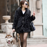 免运费2013韩版冬季爆款皮草外套仿獭兔毛领中长款长袖气质女大衣