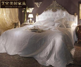 欧式新古典实木雕花白色防古家具定制高档布艺1.8米婚公主双人床