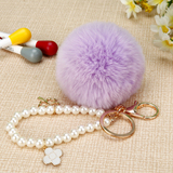 韩国创意礼品可爱四叶草汽车钥匙扣女包挂件钥匙链兔毛绒毛球饰品