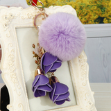 韩国创意礼品可爱花朵獭兔毛绒汽车钥匙扣女包挂件钥匙链毛球饰品