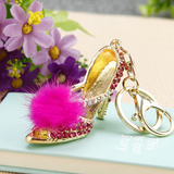 韩国创意礼品可爱兔毛绒水晶高跟鞋汽车钥匙挂件女包挂饰钥匙扣链