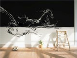 动感水纹黑白图现代简约风格壁画电视沙发客厅背景墙壁纸纯纸墙纸