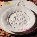 GG美法式外贸陶瓷中西餐具装饰盘子小吃菜碟白色浮雕圆点中号平盘