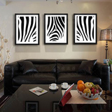 黑白抽象斑马艺术挂画现代简约客厅三联画装饰画有框画墙画带框画