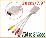 VGA转S端子线 VGA转AV莲花头 VGA转三莲花 电脑视频转换线 20cm