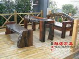 老船木家具 实木茶几 背靠长椅 矮凳 桌椅组合 个性 户外休闲定制