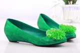 绿色婚鞋夏新娘鞋秋婚礼鞋坡跟低跟平底绿鞋单鞋孕妇鞋大码女鞋