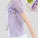 韩国高档女V领短袖甜美针织开衫短款薄防晒小外套披肩亏本清仓