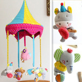 包邮 韩国品牌 马戏团八音盒音乐旋转床铃床挂毛绒布高档婴儿玩具