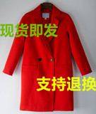 CCDD专柜正品2016春装新款风衣16-1-L148中长款红色毛呢大衣外套